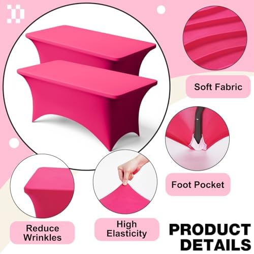 2 Pack 6FT Fuchsia Spandex Table Cloth 72 x 30 Inch in 72 x 30 Inch, alternate view 3