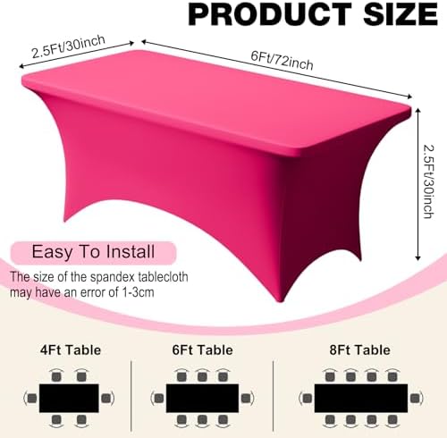 2 Pack 6FT Fuchsia Spandex Table Cloth 72 x 30 Inch in 72 x 30 Inch, alternate view 4