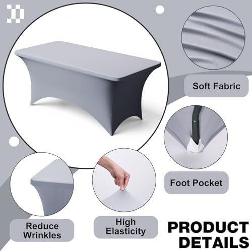 2 Pack 6FT Grey Spandex Table Cloth 72 x 30 Inch in 72 x 30 Inch, alternate view 3