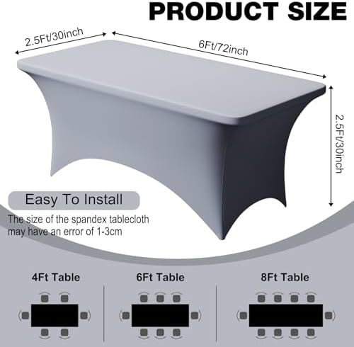2 Pack 6FT Grey Spandex Table Cloth 72 x 30 Inch in 72 x 30 Inch, alternate view 4