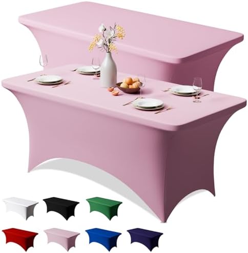 2 Pack 6FT Pink Spandex Table Cloth 72 x 30 Inch in 72 x 30 Inch