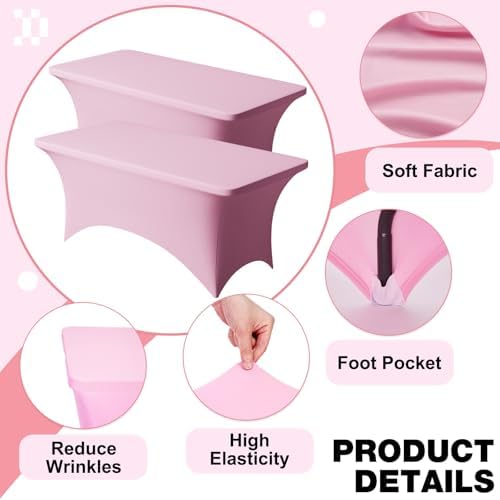 2 Pack 6FT Pink Spandex Table Cloth 72 x 30 Inch in 72 x 30 Inch, alternate view 3
