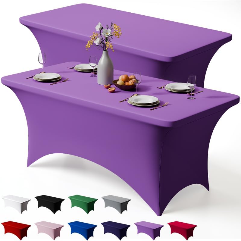 2 Pack 6FT Purple Spandex Table Cloth 72 x 30 Inch in 72 x 30 Inch