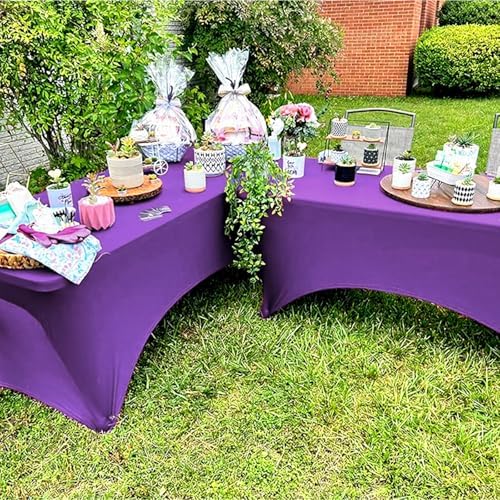 2 Pack 6FT Purple Spandex Table Cloth 72 x 30 Inch in 72 x 30 Inch, alternate view 2