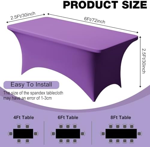 2 Pack 6FT Purple Spandex Table Cloth 72 x 30 Inch in 72 x 30 Inch, alternate view 4
