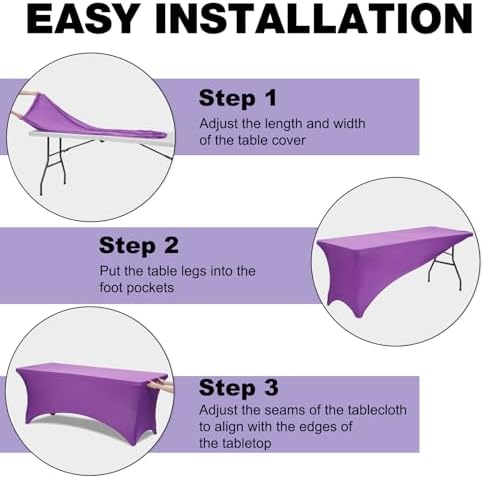 2 Pack 6FT Purple Spandex Table Cloth 72 x 30 Inch in 72 x 30 Inch, alternate view 5