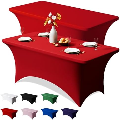 2 Pack 6FT Red Spandex Table Cloth 72 x 30 Inch in 72 x 30 Inch