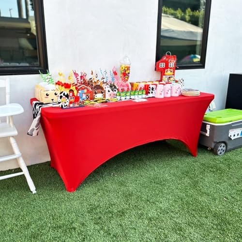 2 Pack 6FT Red Spandex Table Cloth 72 x 30 Inch in 72 x 30 Inch, alternate view 2