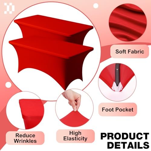 2 Pack 6FT Red Spandex Table Cloth 72 x 30 Inch in 72 x 30 Inch, alternate view 3