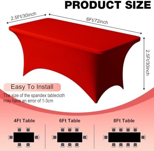 2 Pack 6FT Red Spandex Table Cloth 72 x 30 Inch in 72 x 30 Inch, alternate view 4
