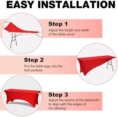 2 Pack 6FT Red Spandex Table Cloth 72 x 30 Inch in 72 x 30 Inch, alternate view 5