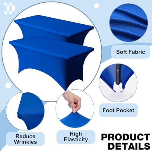 2 Pack 6FT Royal Blue Spandex Table Cloth 72 x 30 Inch in 72 x 30 Inch, alternate view 2