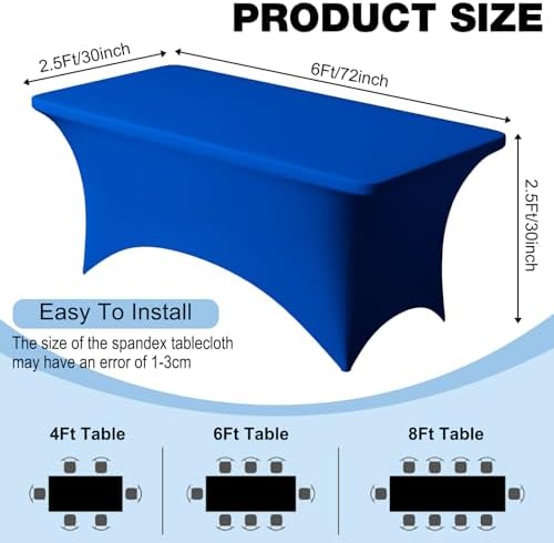 2 Pack 6FT Royal Blue Spandex Table Cloth 72 x 30 Inch in 72 x 30 Inch, alternate view 3