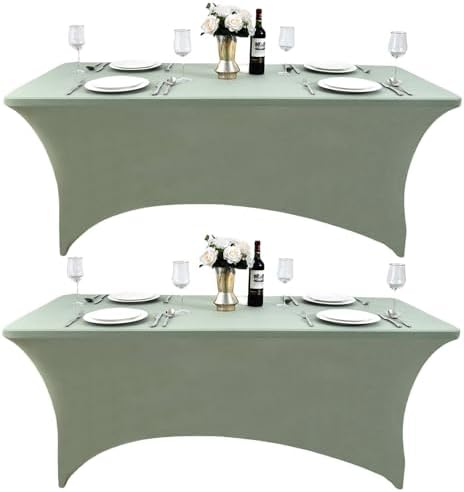 2-Pack 6ft Spandex Table Covers for Rectangle Standard Folding Tables - Wrinkle Resistant Stretch Tablecloths
