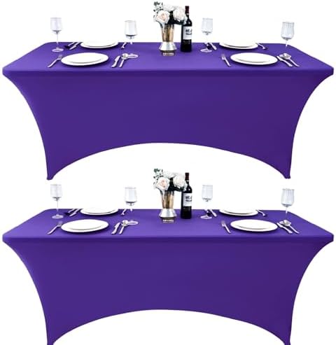 2-Pack 6ft Spandex Table Covers for Rectangle Standard Folding Tables - Wrinkle Resistant Stretch Tablecloths
