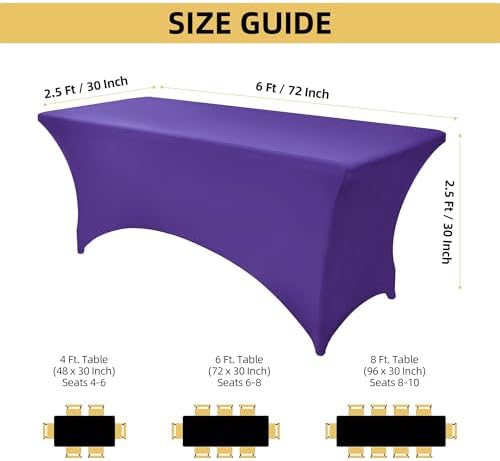 2-Pack 6ft Spandex Table Covers for Rectangle Standard Folding Tables - Wrinkle Resistant Stretch Tablecloths, alternate view