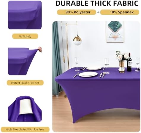 2-Pack 6ft Spandex Table Covers for Rectangle Standard Folding Tables - Wrinkle Resistant Stretch Tablecloths, alternate view