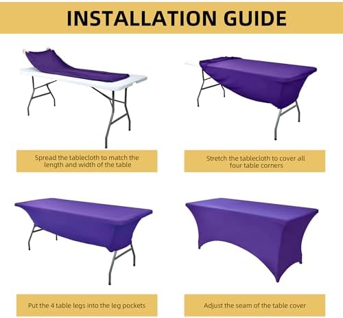 2-Pack 6ft Spandex Table Covers for Rectangle Standard Folding Tables - Wrinkle Resistant Stretch Tablecloths, alternate view
