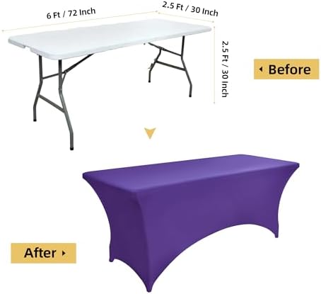 2-Pack 6ft Spandex Table Covers for Rectangle Standard Folding Tables - Wrinkle Resistant Stretch Tablecloths, alternate view