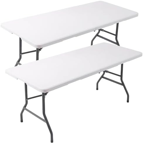 2 Pack 6ft Table Large Folding Table White Folding Table with Portable Carrying Handle 6ft Heavy Plastic
