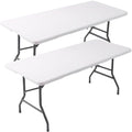 2 Pack 6ft Table Large Folding Table White Folding Table with Portable Carrying Handle 6ft Heavy Plastic