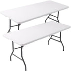 2 Pack 6ft Table Large Folding Table White Folding Table with Portable Carrying Handle 6ft Heavy Plastic