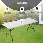 2 Pack 6ft Table Large Folding Table White Folding Table with Portable Carrying Handle 6ft Heavy Plastic, alternate view 3