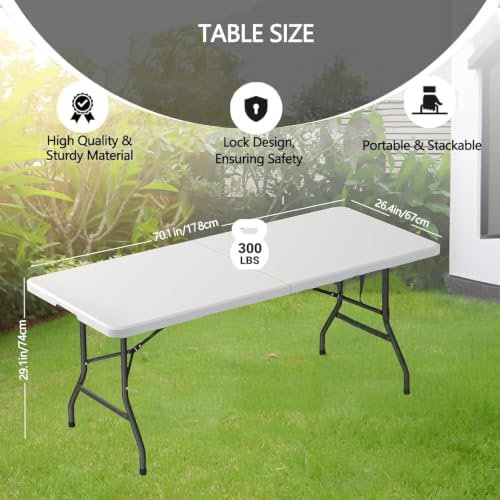 2 Pack 6ft Table Large Folding Table White Folding Table with Portable Carrying Handle 6ft Heavy Plastic, alternate view 3