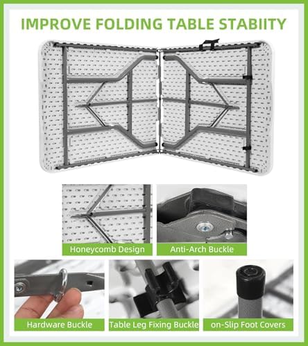 2 Pack 6ft Table Large Folding Table White Folding Table with Portable Carrying Handle 6ft Heavy Plastic, alternate view 6