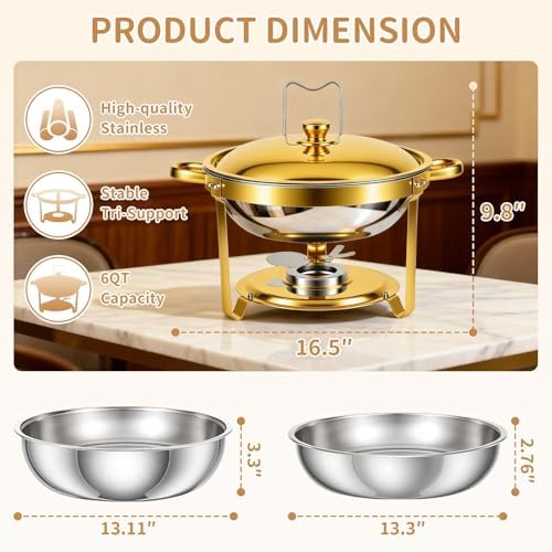 2 Pack 6QT Chafing Dish for Buffet with Golden Lids, alternate view 2
