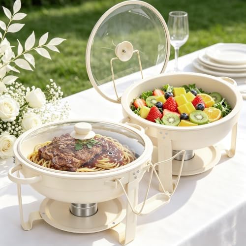 2 Pack 6QT Maifanite-Coated Chafing Dishes Set White