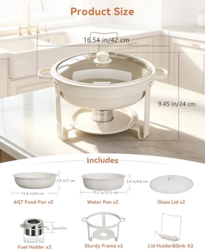 2 Pack 6QT Maifanite-Coated Chafing Dishes Set White, alternate view 2