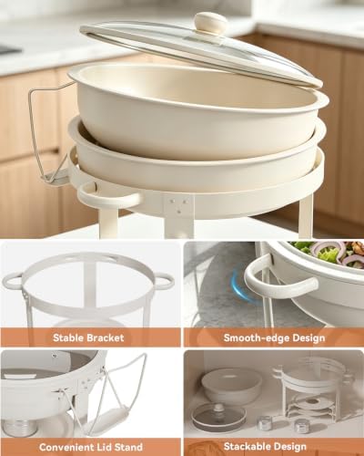 2 Pack 6QT Maifanite-Coated Chafing Dishes Set White, alternate view 5