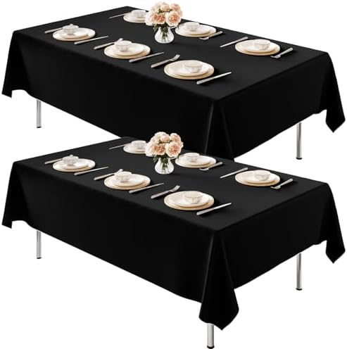 2 Pack 70 x 120 Inch Tablecloths Rectangle Black in 70 x 120 Inch in Black