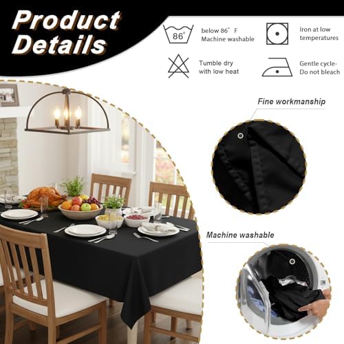 2 Pack 70 x 120 Inch Tablecloths Rectangle Black in 70 x 120 Inch in Black, alternate view 4