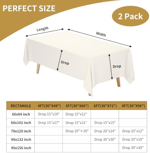 2 Pack 70 x 120 Inch Tablecloths Rectangle Ivory Table Cover in 70 x 120 Inch in Ivory, alternate view 3