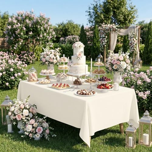 2 Pack 70 x 120 Inch Tablecloths Rectangle Ivory Table Cover in 70 x 120 Inch in Ivory, alternate view 6