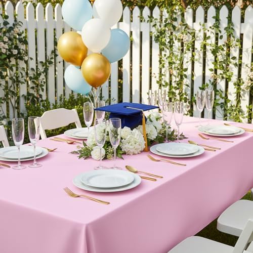 2 Pack 70 x 120 Inch Tablecloths Rectangle Pink Table Cover in 70 x 120 Inch in Pink, alternate view 2