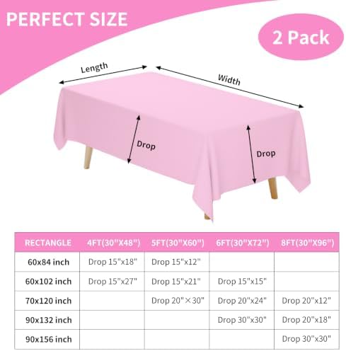 2 Pack 70 x 120 Inch Tablecloths Rectangle Pink Table Cover in 70 x 120 Inch in Pink, alternate view 3
