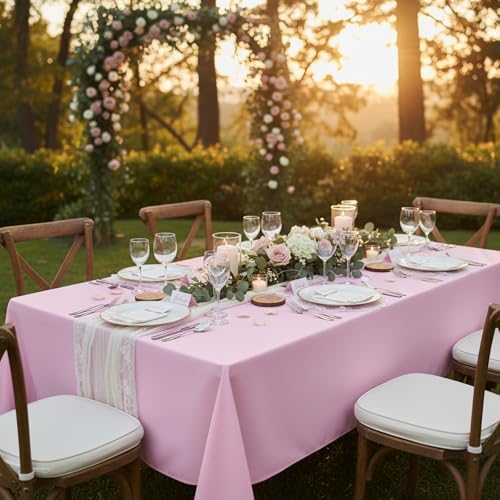 2 Pack 70 x 120 Inch Tablecloths Rectangle Pink Table Cover in 70 x 120 Inch in Pink, alternate view 6