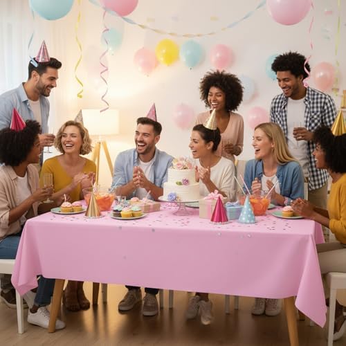 2 Pack 70 x 120 Inch Tablecloths Rectangle Pink Table Cover in 70 x 120 Inch in Pink, alternate view 7