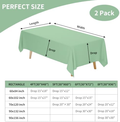 2 Pack 70 x 120 Inch Tablecloths Rectangle Sage Green Table Cover in 70 x 120 Inch in Sage Green, alternate view 3
