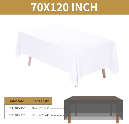 2 Pack 70 x 120 Inch Tablecloths Rectangle White in 70 x 120 Inch in White, alternate view 3