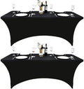 2-Pack 8ft Black Spandex Table Covers for Rectangle Folding Tables - Washable Elastic Tablecloth - Ultimate