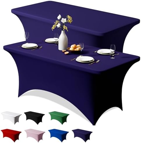 2 Pack 8FT Navy Blue Spandex Table Cloth 96 x 30 Inch in 96 x 30 Inch