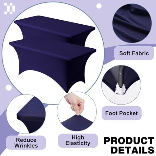 2 Pack 8FT Navy Blue Spandex Table Cloth 96 x 30 Inch in 96 x 30 Inch, alternate view 3