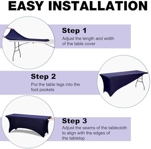 2 Pack 8FT Navy Blue Spandex Table Cloth 96 x 30 Inch in 96 x 30 Inch, alternate view 5