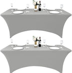 2-Pack 8ft Spandex Table Covers for Rectangle Folding Tables - Washable Elastic Tablecloth - Ultimate Fitted