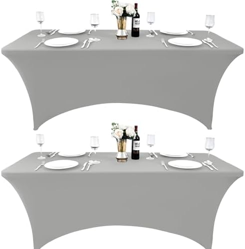 2-Pack 8ft Spandex Table Covers for Rectangle Folding Tables - Washable Elastic Tablecloth - Ultimate Fitted