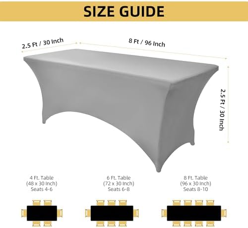 2-Pack 8ft Spandex Table Covers for Rectangle Folding Tables - Washable Elastic Tablecloth - Ultimate Fitted, alternate view